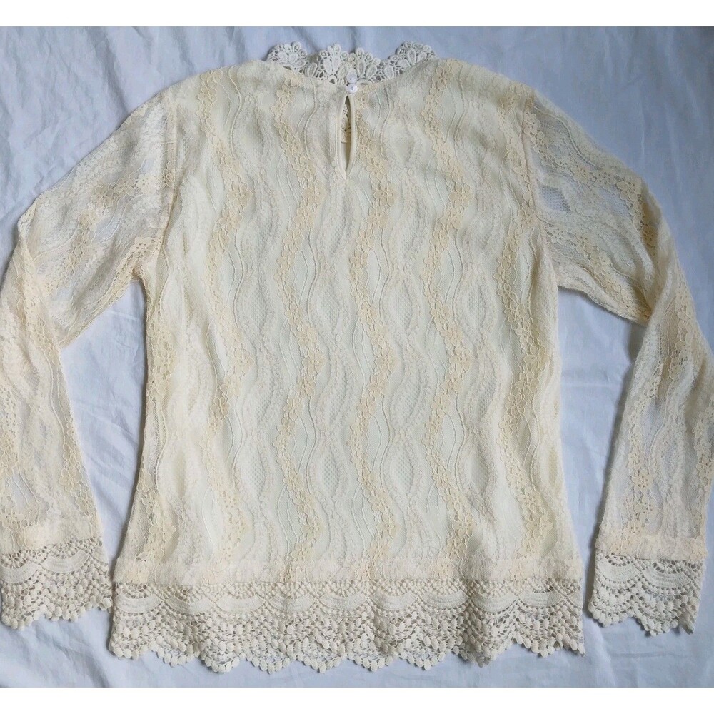 Mystree Ivory Long Sleeve Blouse Crochet Lace Floral Fairy Women’s Size S - Picture 9 of 11